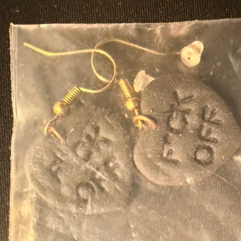 Handmade “F Off” Statement Earrings – Black Clay Disc – Edgy / Alt Humor